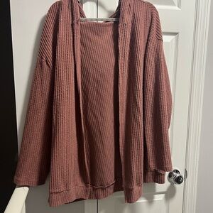 SHEIN Waffle Knit Cardigan in Rust